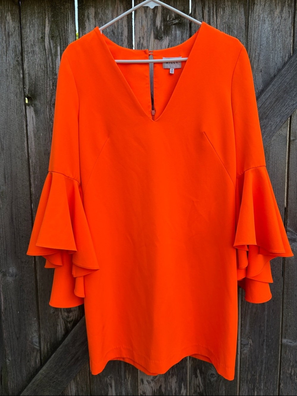 EUC Milly Nicole Shift Dress Ruffle Bell Sleeves Orange Size 10 - Picture 2 of 10